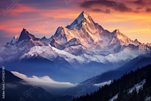 Majestic Panorama of Snow-Clad Mountain Peaks