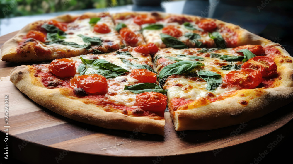 Fresh Margherita Pizza with Basil and Cherry Tomatoes Fresh Margherita Pizza with Basil and Cherry Tomatoes