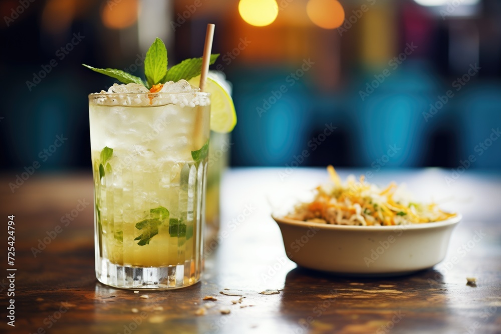 cold mojito and hot peppermint tea, garnish focus cold mojito and hot peppermint tea, garnish focus