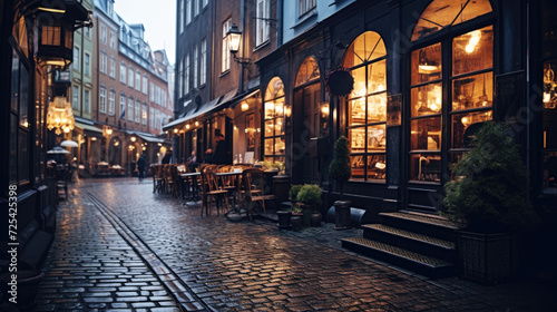 Cozy evening ambience at a vintage street cafe with warm lights © Robert Kneschke