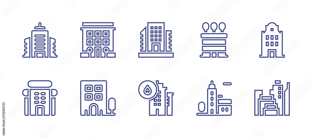 Building line icon set. Editable stroke. Vector illustration. Containing building, city, buildings.