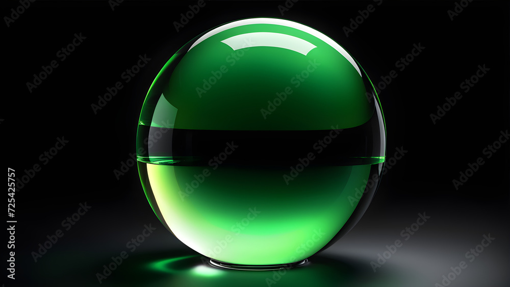 glassy green realistic glass sphere isolated on black background