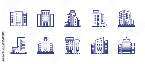 Building line icon set. Editable stroke. Vector illustration. Containing city, hotel, building, office, buildings, smart city, skyscraper, flats.