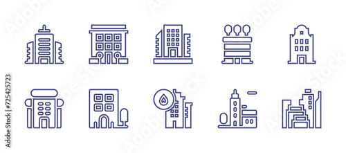 Building line icon set. Editable stroke. Vector illustration. Containing building, city, buildings.