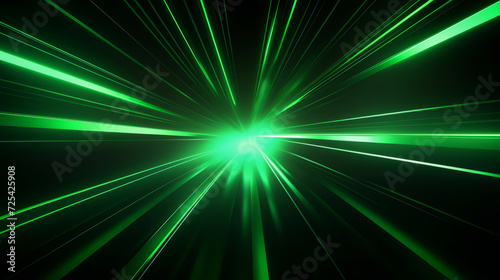 Abstract green laser lights with radial blur on black background
