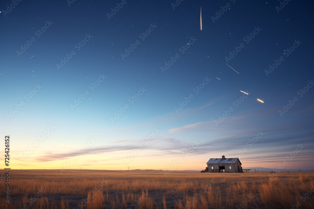 Fototapeta premium an open plain under a meteor-lit sky