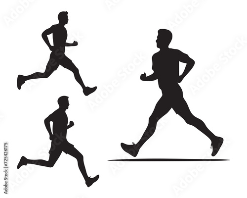 Running people silhouettes isolated on a white background. Vector illustration.