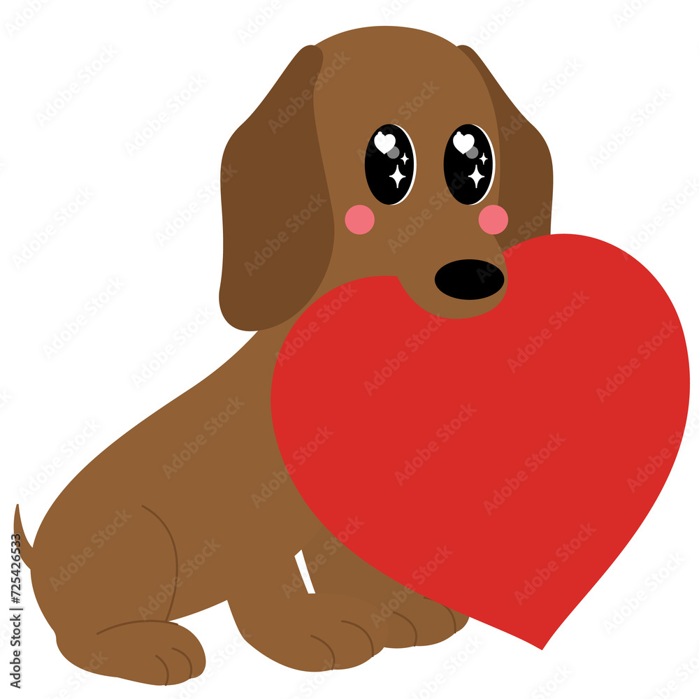 Obraz premium Dachshund dog Valentine's illustration, Heart elements with a Dachshund