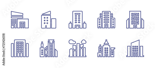 Building line icon set. Editable stroke. Vector illustration. Containing building, shopping mall, company, architecture, city, workplace, office.
