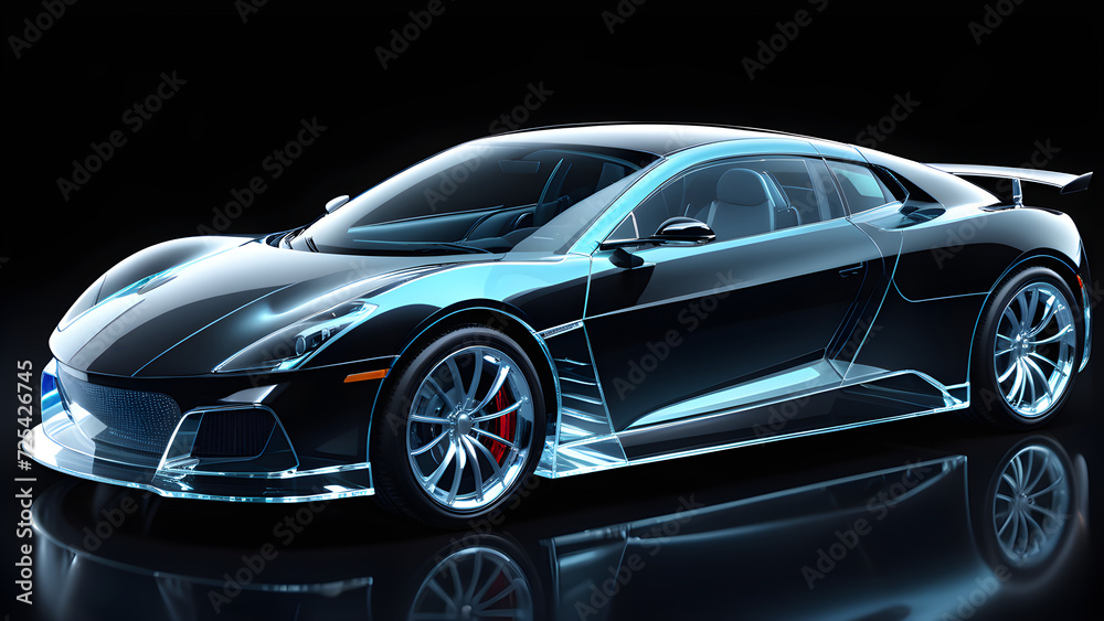 glassy transparent car isolated on black background glassy transparent car isolated on black background