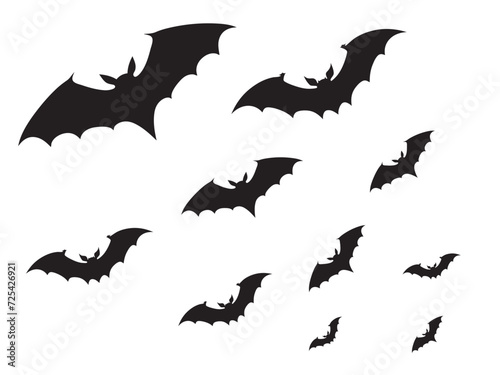 Halloween black bats silhouettes on white background. Vector illustration.