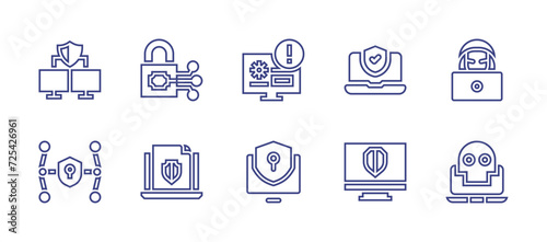Cyber security line icon set. Editable stroke. Vector illustration. Containing network, computer, anonymous, lock, privacy protection, cyber security, cybersecurity threats.