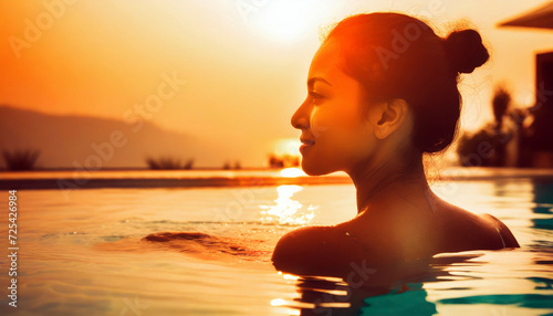 Woman at Sunset Swim © CreativeStock