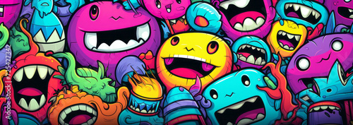 Colorful cartoon monsters gathering illustration for kids and entertainment
