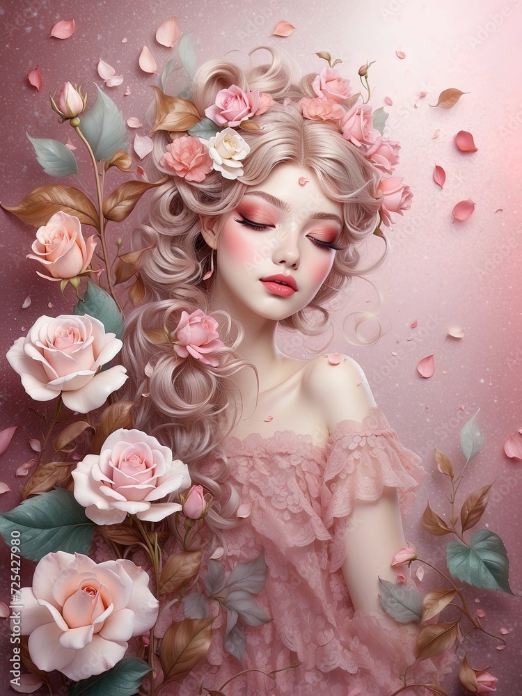 Glitter, Fairies, Leaves, Rose Flowers, Petals, Pastel, Pink