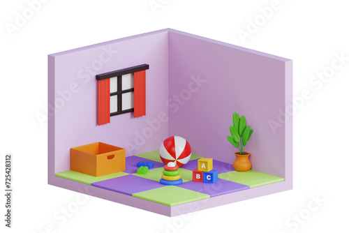 Kids Playroom 3D Illustration. Kindergarten playroom for children. 3D Illustration © novia99design