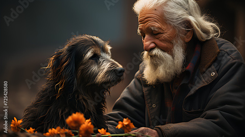 Priceless moments of understanding: a faithful dog and his old friend at the twilight of life. Grandfather with a dog - a faithful helper and companion