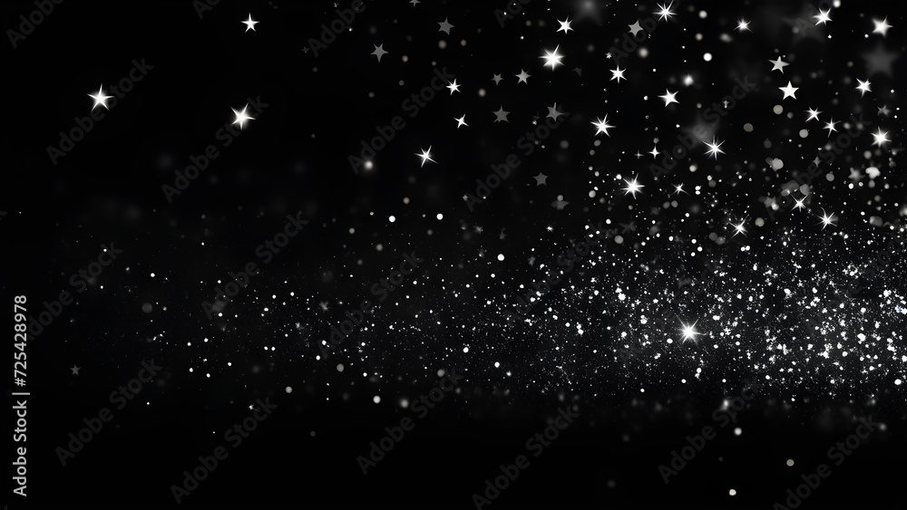 black glitter background with stars festive glowing blurred texture