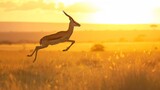 African Sunset Jump of Graceful Gazelle AI Generated.