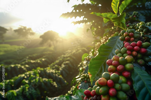 Through a Coffee Plantation, Featuring Handpicked Beans, Farmers' Sincere Efforts, Expansive Green Landscapes, and the Origin of Coffee.
