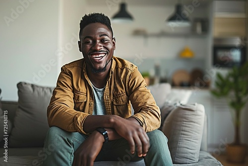 a man sitting on a couch smiling