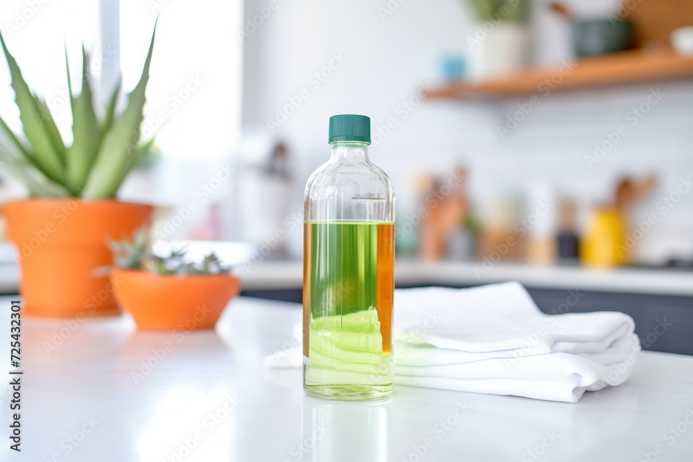a bottle of hand disinfectant with aloe vera plants in the background a bottle of hand disinfectant with aloe vera plants in the background