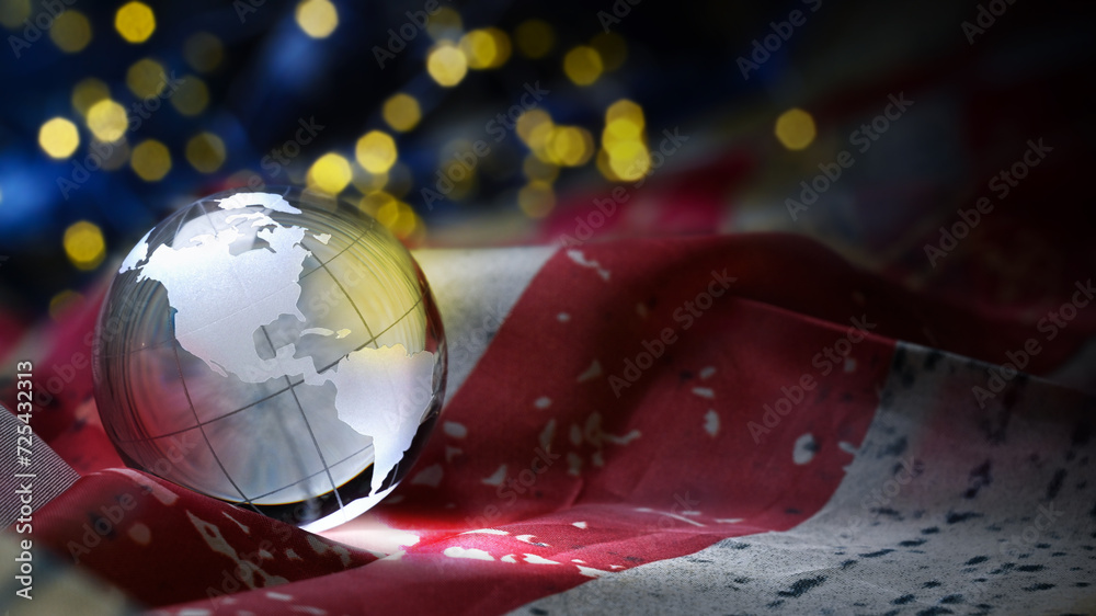 US globe earth ball continent with american flag with golden Stars and stripes. Patriot Day or labor day of america usa. US globe earth ball continent with american flag with golden Stars and stripes. Patriot Day or labor day of america usa.