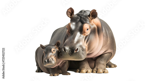 Mother and Baby Hippo Standing Together