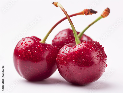 Fresh cherries isolated on a white background in minimalist style. 