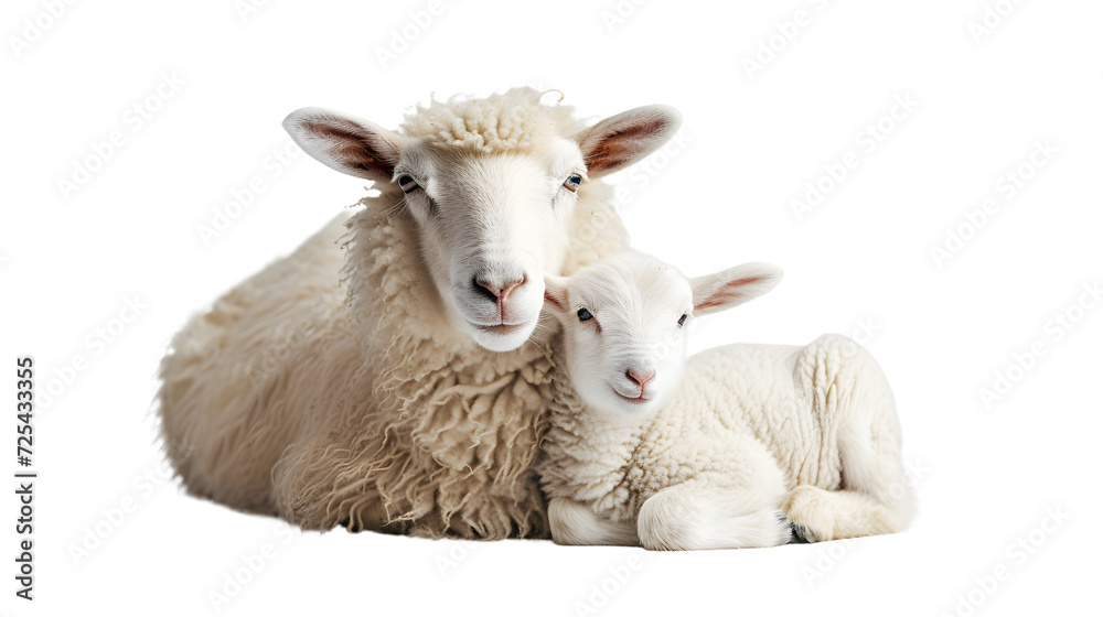 Baby Sheep Resting Next to Adult Sheep