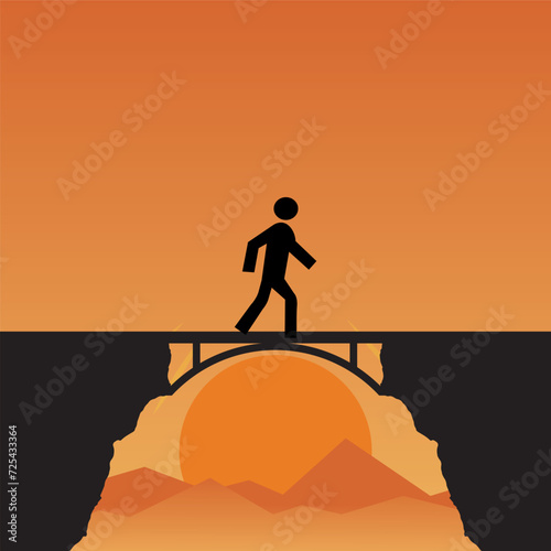 Silhouette of a man crossing a bridge