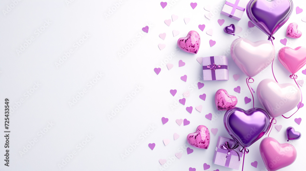 Valentine's Day Elegance Gifts and purple Heart Balloons, Romantic Surprise