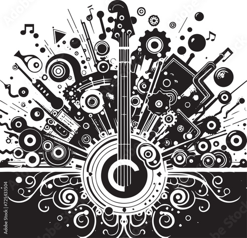 Musical instruments and elements big Icon set on white background