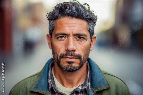 Portrait of middle aged hispanic man at the street