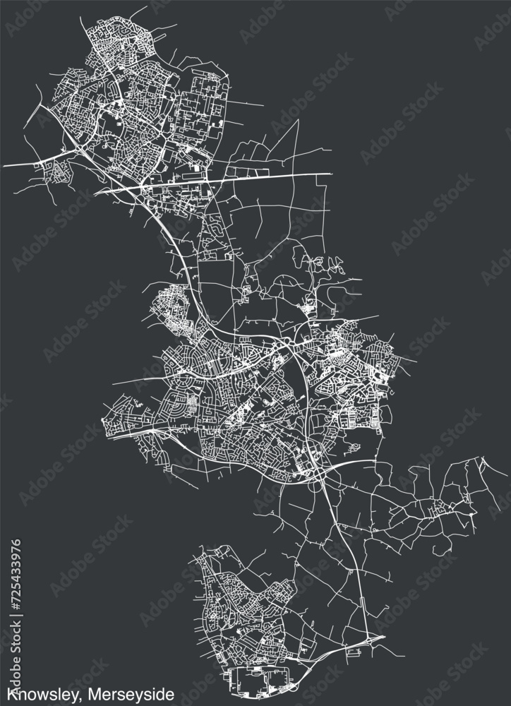 Street roads map of the METROPOLITAN BOROUGH OF KNOWSLEY, MERSEYSIDE