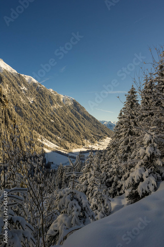 landscape of jaufental during winter in southtyrol photo