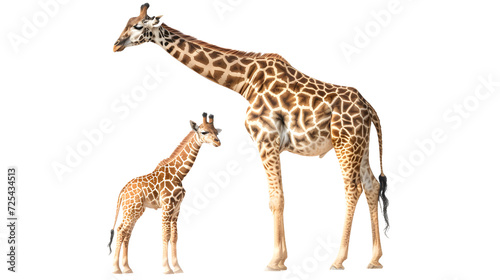 Two Giraffes Standing Next to Each Other on a White Background