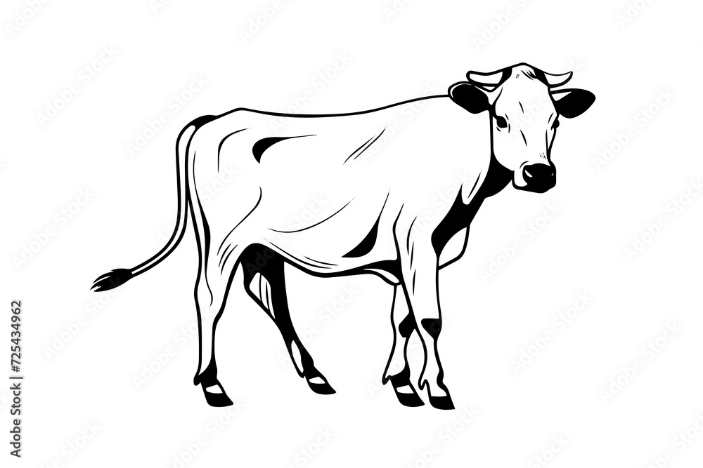 Cow or bull hand drawn ink sketch. Engraved vector illustration.