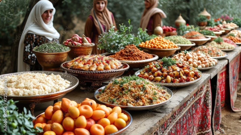 Vibrant Nowruz Celebration with Traditional Haft-Seen Table