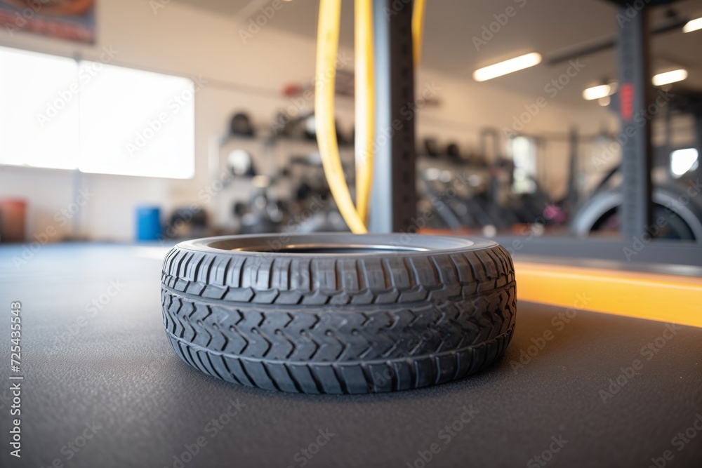 detailed shot of a tire for strength training in a modern gym detailed shot of a tire for strength training in a modern gym