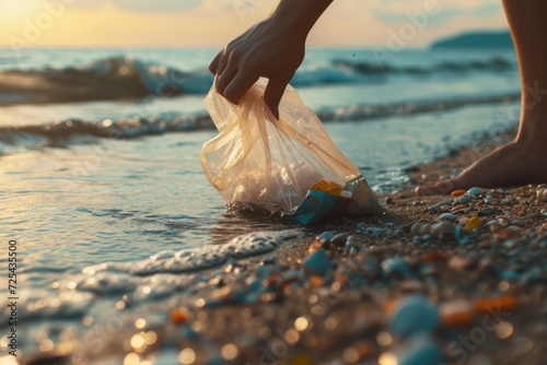 Volunteers remove garbage from the beach, taking care of ecology, the environment