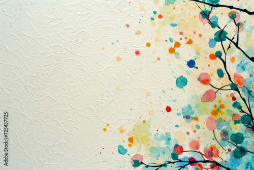 Abstract watercolor splashes on textured canvas. Copy space
