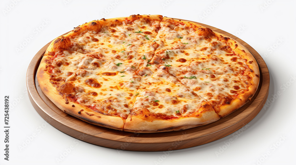 Delicious Cheese Pizza with Golden Crust, Melted Cheese, and Sprinkled Parsley on a Wooden Board. Delicious Cheese Pizza with Golden Crust, Melted Cheese, and Sprinkled Parsley on a Wooden Board.