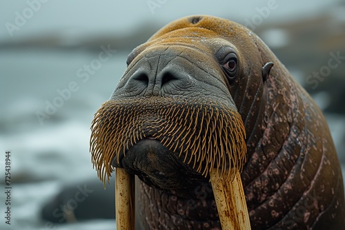 Portrait of a walrus in the wild. photo