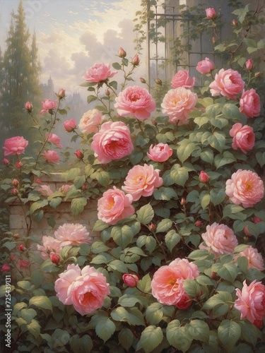 Wallpaper Mural Rose garden oil painting texture, pastel oil painting Torontodigital.ca