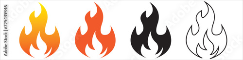 Flames icons. Flame silhouettes isolated in white background. Black firing icons, warning symbols set of 4 different catagory. Burning vector eps 10.