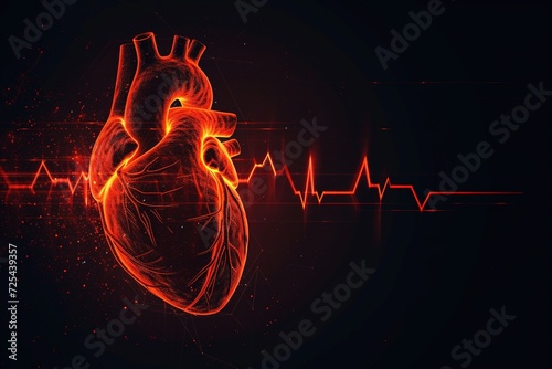 Human heart shape with red cardio pulse line.