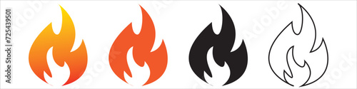 Flames icons. Flame silhouettes isolated in white background. Black firing icons, warning symbols set of 4 different catagory. Burning vector eps 10.