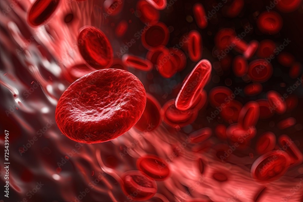 Fototapeta premium Close up of blood cells, leukocytes, erythrocytes bloodstream.