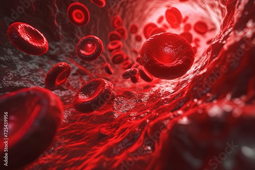 Close up of blood cells  leukocytes  erythrocytes bloodstream.